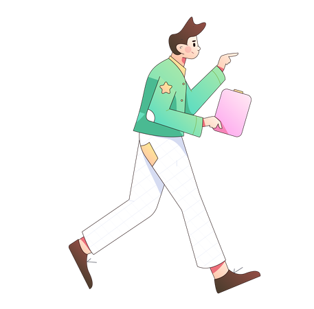 Young man holding clipboard while pointing something  Illustration