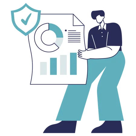 Young man holding Data Report  Illustration