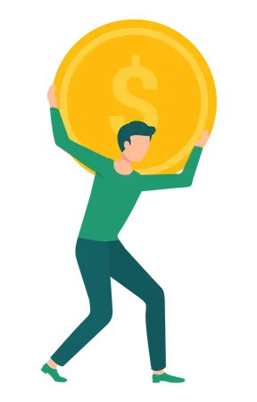 Young man holding dollar coin Illustration