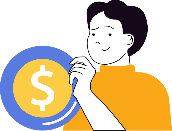 Young man holding dollar  Illustration