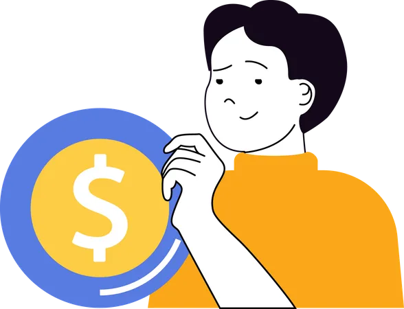 Young man holding dollar  Illustration