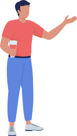 Young man holding drink and talking  Illustration