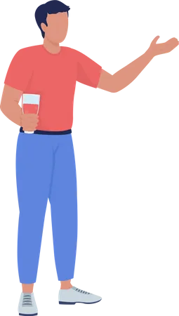 Young man holding drink and talking  Illustration