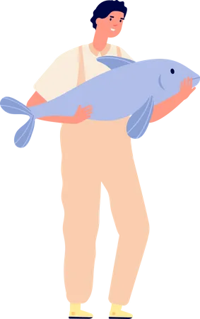 Young Man holding fish  일러스트레이션