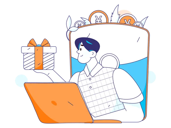 Young Man holding gift box  Illustration