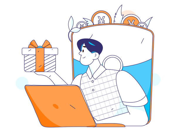 Young Man holding gift box  Illustration