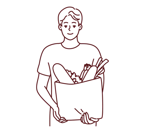 Young man holding grocery bag  Illustration