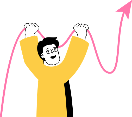 Young man holding growth chart  Illustration