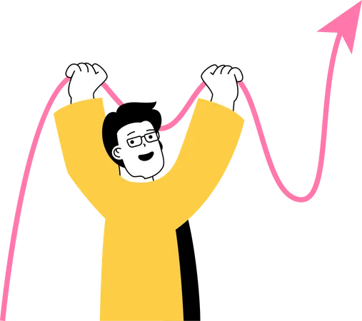 Young man holding growth chart  Illustration