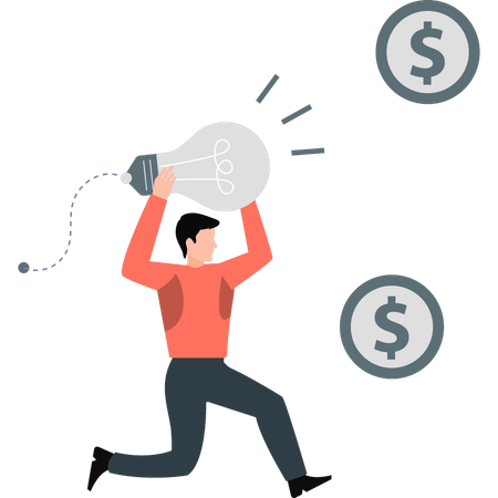 Young man holding idea bulb  Illustration