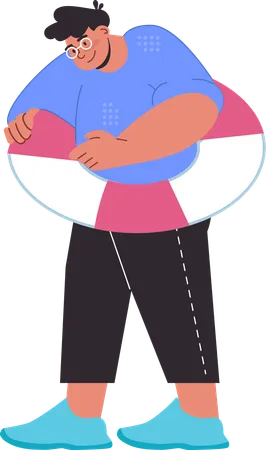 Young man holding lifebuoy  Illustration