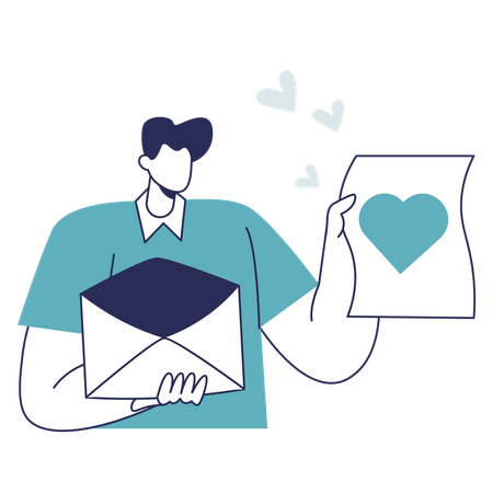 Young man holding Love Letter  Illustration