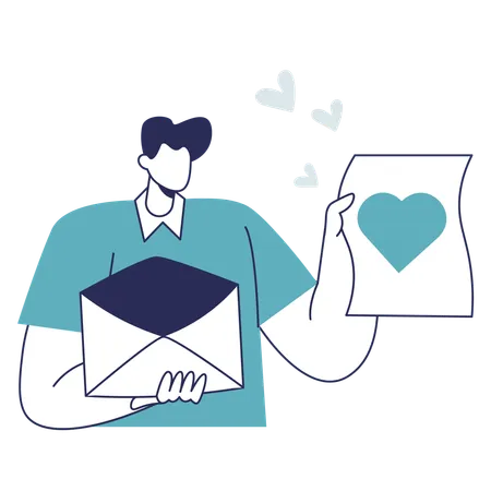 Young man holding Love Letter  イラスト