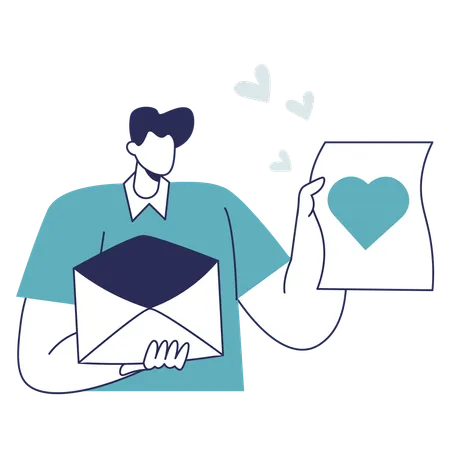 Young man holding Love Letter  Illustration