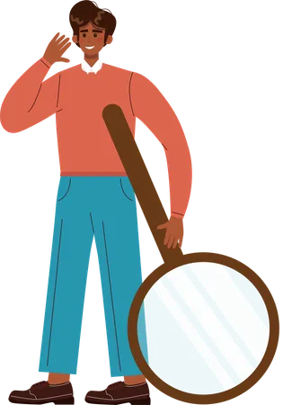 Young man holding magnifier glass  Illustration