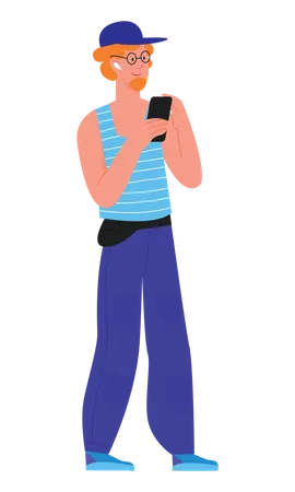 Young man holding mobile  Illustration