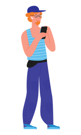 Young man holding mobile  Illustration