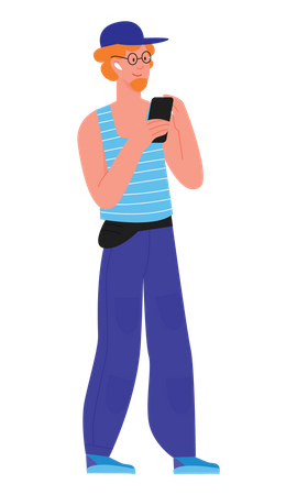 Young man holding mobile  Illustration