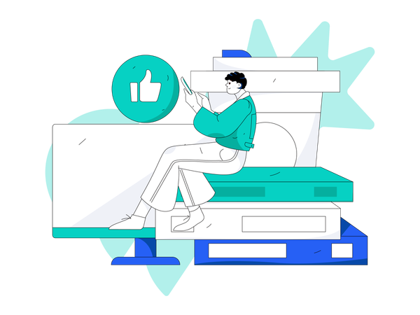 Young man holding mobile  イラスト