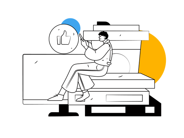 Young man holding mobile  イラスト