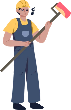 Young man holding paint brush  Illustration