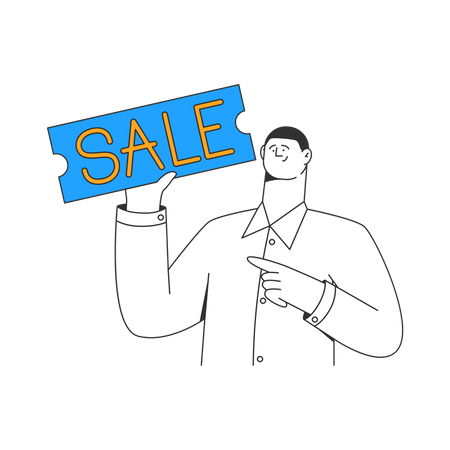 Young man holding sale Coupon  Illustration