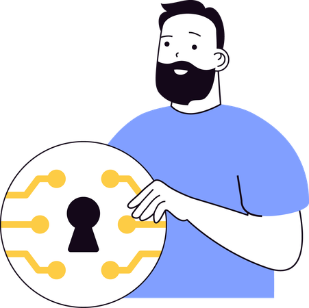 Young man holding security hole  Illustration