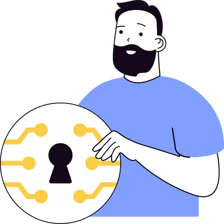 Young man holding security hole  Illustration