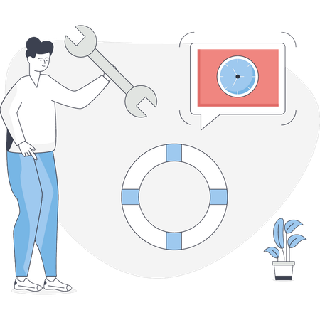 Young man holding setting tool  Illustration