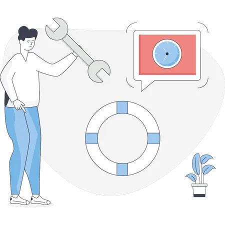 Young man holding setting tool  Illustration