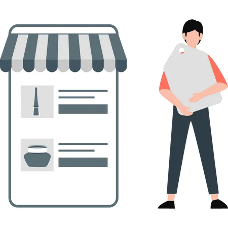 Young man holding shopping bag  Illustration