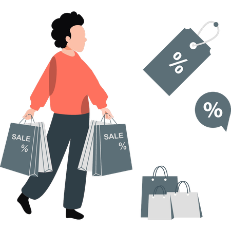 Young man holding shopping bags while doing shopping on sale  Illustration