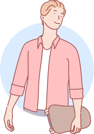 Young man holding skateboard  Illustration