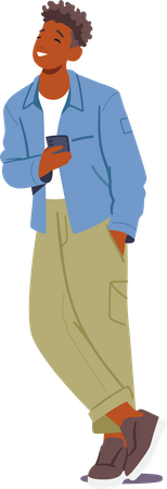 Young Man Holding Smartphone  Illustration