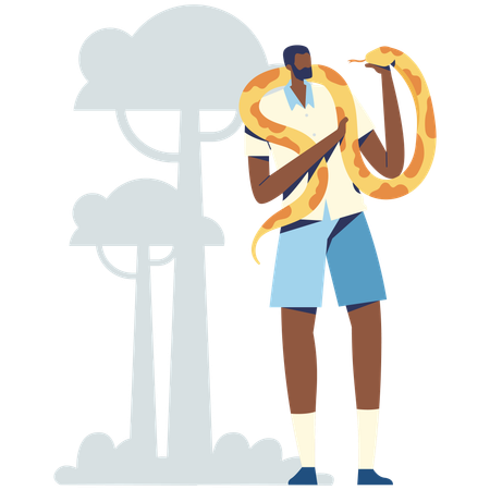 Young man holding Snake  Illustration