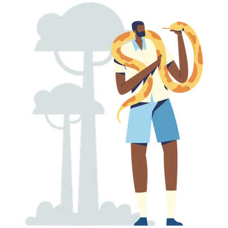 Young man holding Snake  Illustration