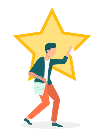 Young man holding star Illustration