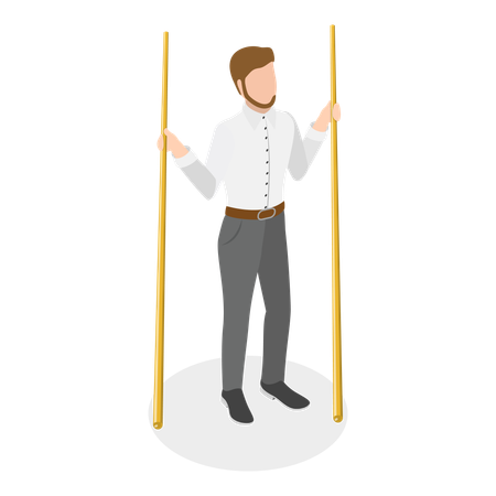 Young man holding stick  Illustration
