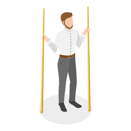 Young man holding stick  Illustration