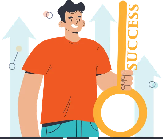 Young man holding success key  Illustration