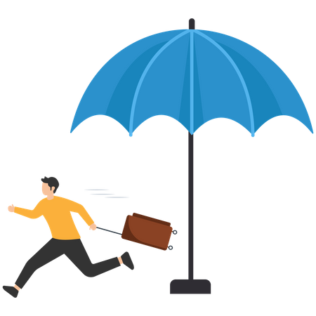 Young man holding travel bag and going for trip with travel insurance  Illustration