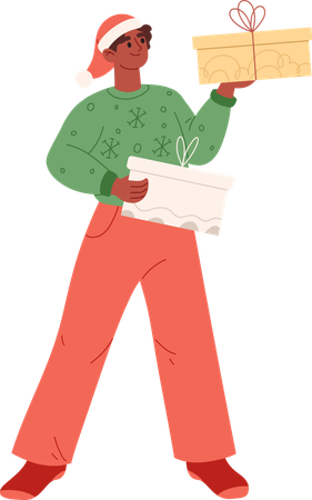 Young man holding wrapped gift box  Illustration