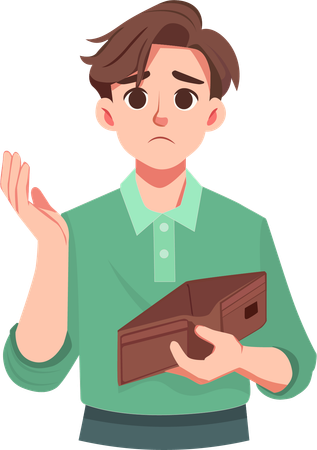 Young man holds an empty wallet  Illustration