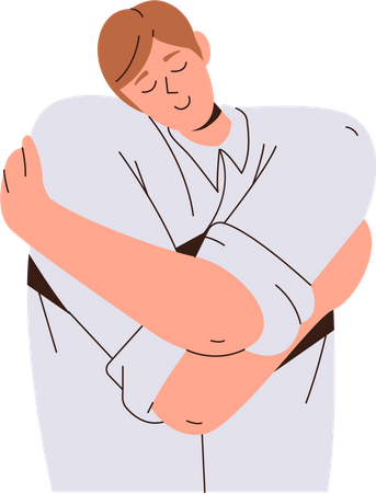 Young man hugging himself for self help and support  Illustration
