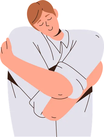 Young man hugging himself for self help and support  Illustration