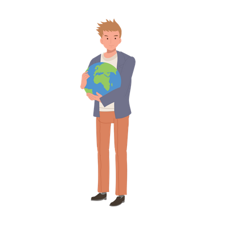 Young man Hugging Planet Earth  Illustration