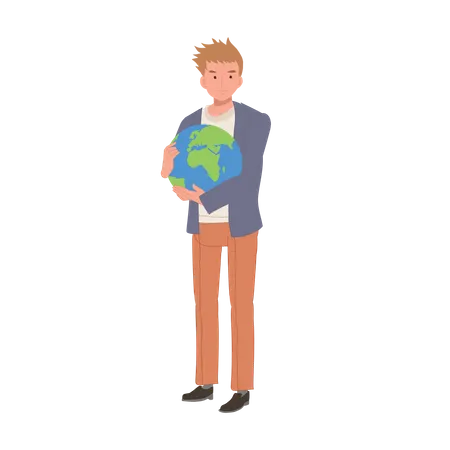 A Man Hugging Planet Earth Eco Friendly Concept That Highlights Our Responsibility To Protect And Care For Our Precious Environment Illustration