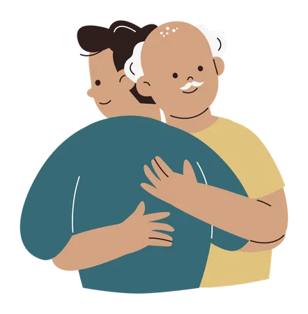 Young Man Hugs his Elderly Father  Illustration