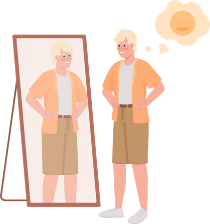 Young man in casual clothes near mirror Illustration