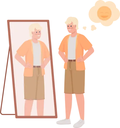 Young man in casual clothes near mirror Illustration